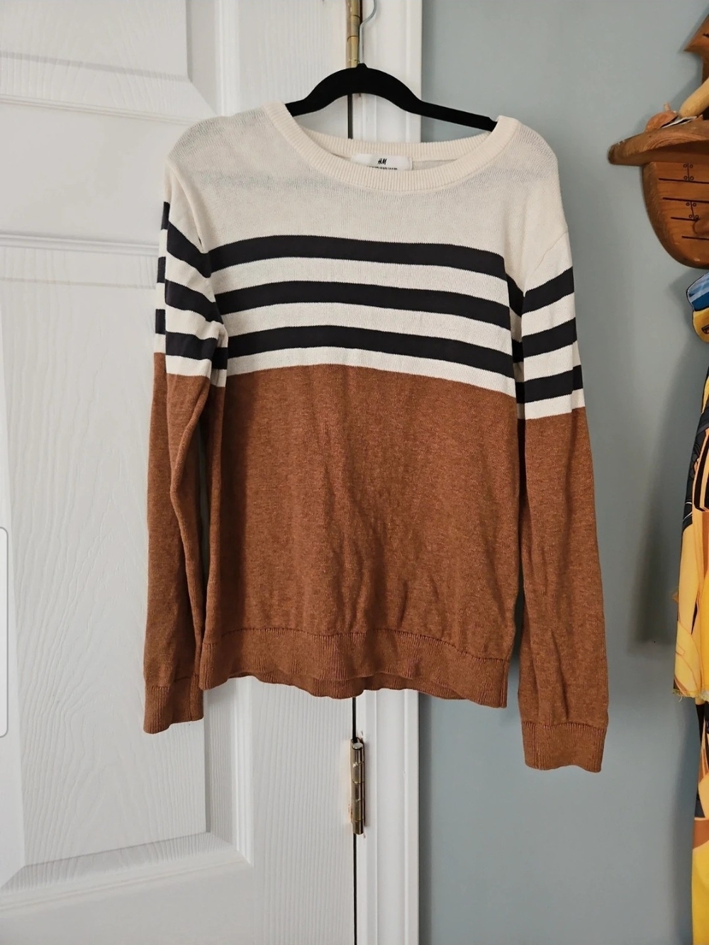 H&M Cream, Black & Brown Striped Crewneck Sweater